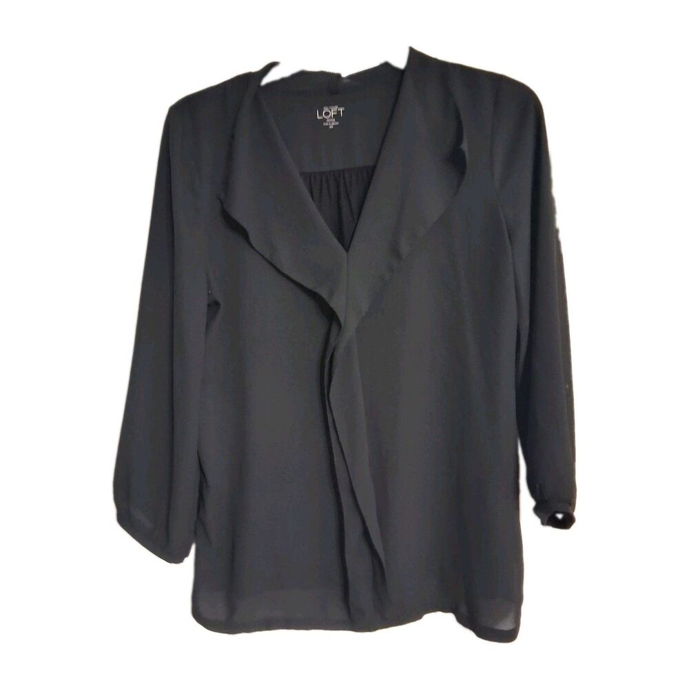 Women's LOFT 3/4 Sleeve Dressy Black Top Size MP Petite M
